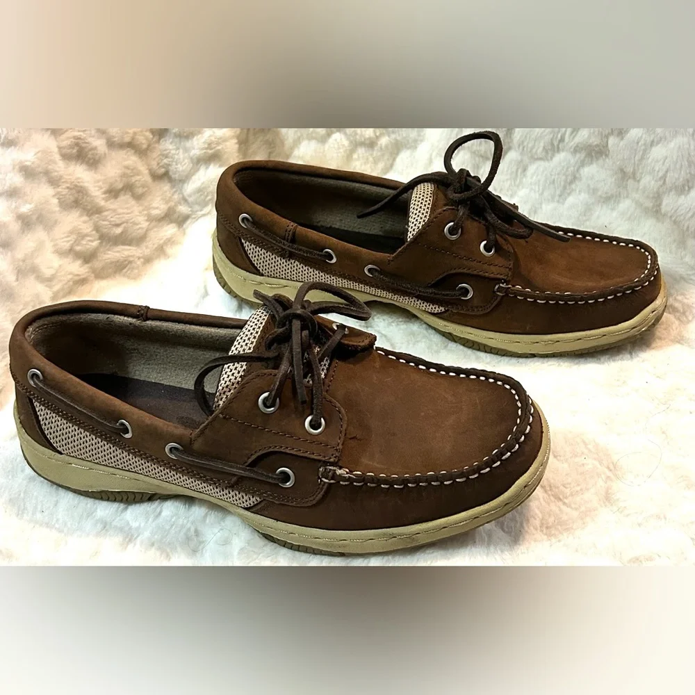 Highland Creek Brown beige leather lace up slip on loafer women’s size 7.5M - Picture 1 of 12